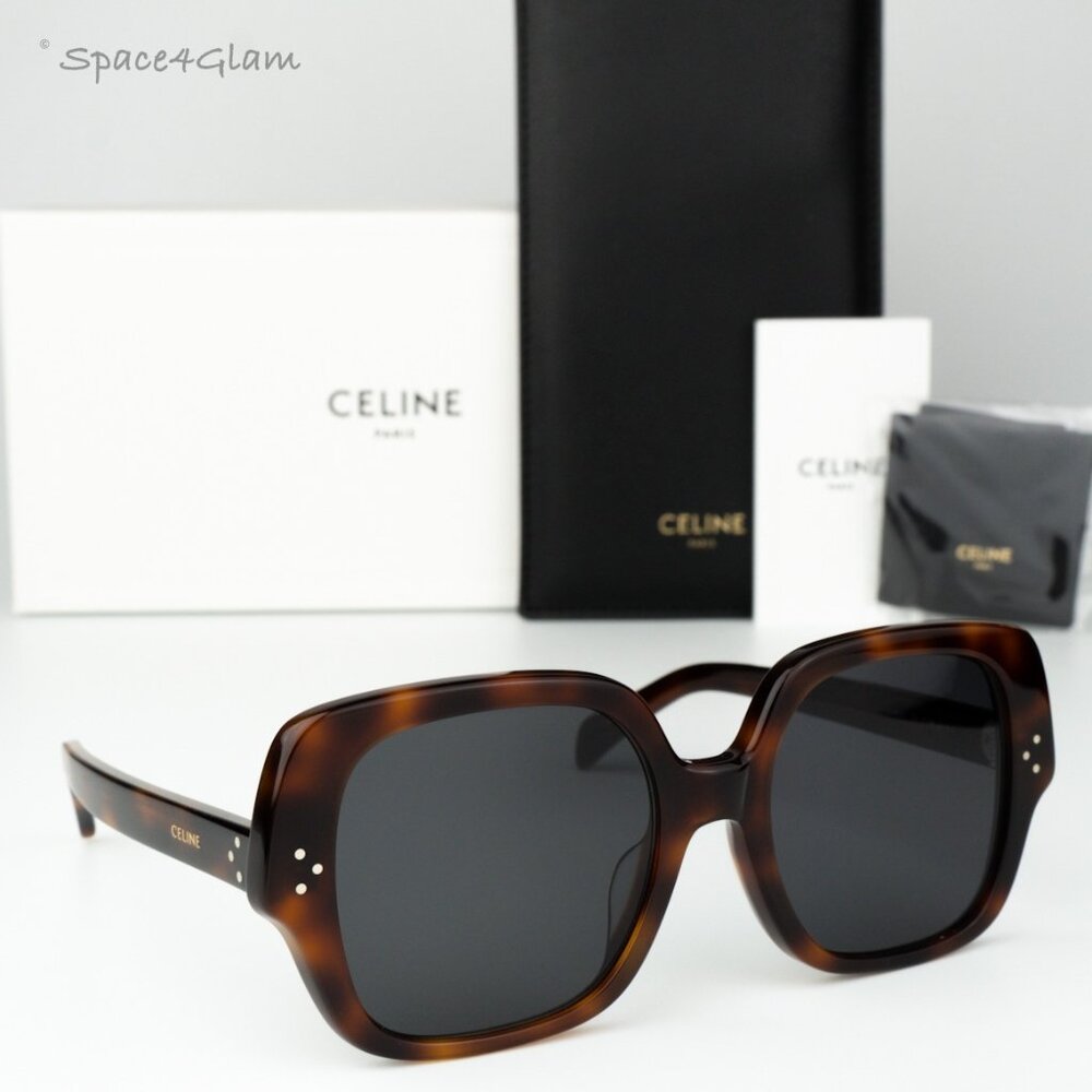 Celine Women Sunglasses Shiny Havana Smoke Grey Geometric CL40241F 53A BRAND NEW